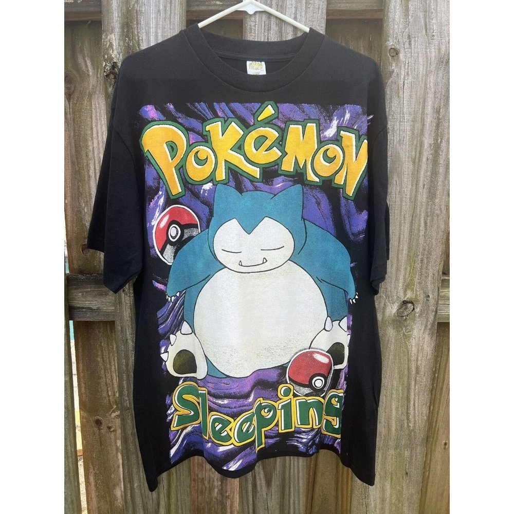 RARE Pokemon Snorlax Starmie Peyote Tshirt XL Modern boot Enemi Teez Black AOP🔥